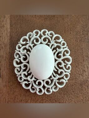 Crown Trifari White Enamel Vintage Brooch signed